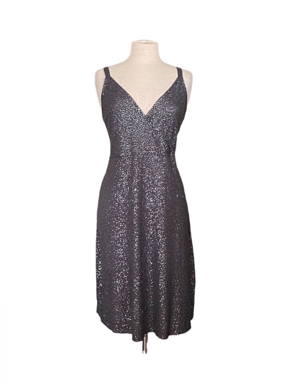 Eileen Fisher Silk Cotton Sequin Wrap Dress Gray Surplice Size M Elegant Party